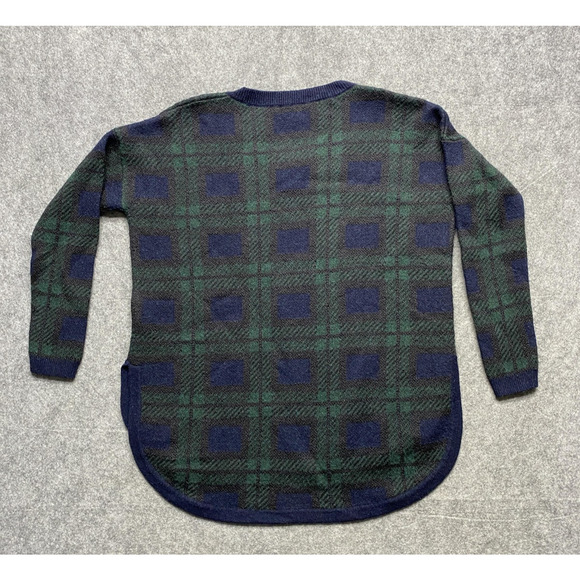 Madewell Sweater Womens XS Navy Green Plaid High Low Curved Hem Tunic Knit - Picture 9 of 9